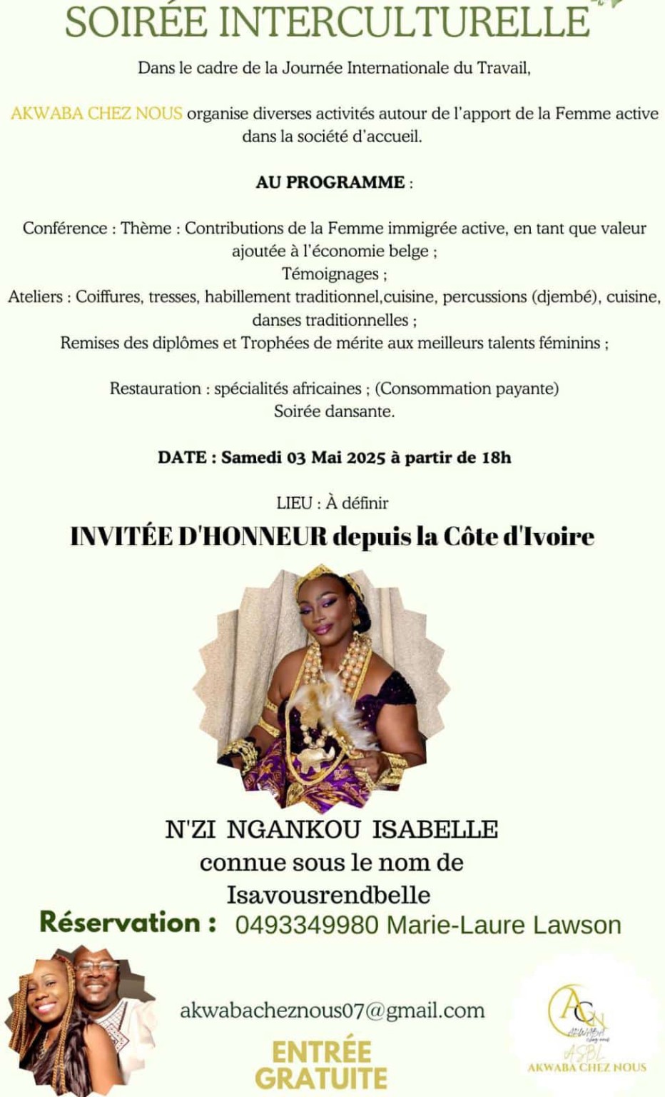 Affiche de la première Soirée interculturelle Akwaba chez nous